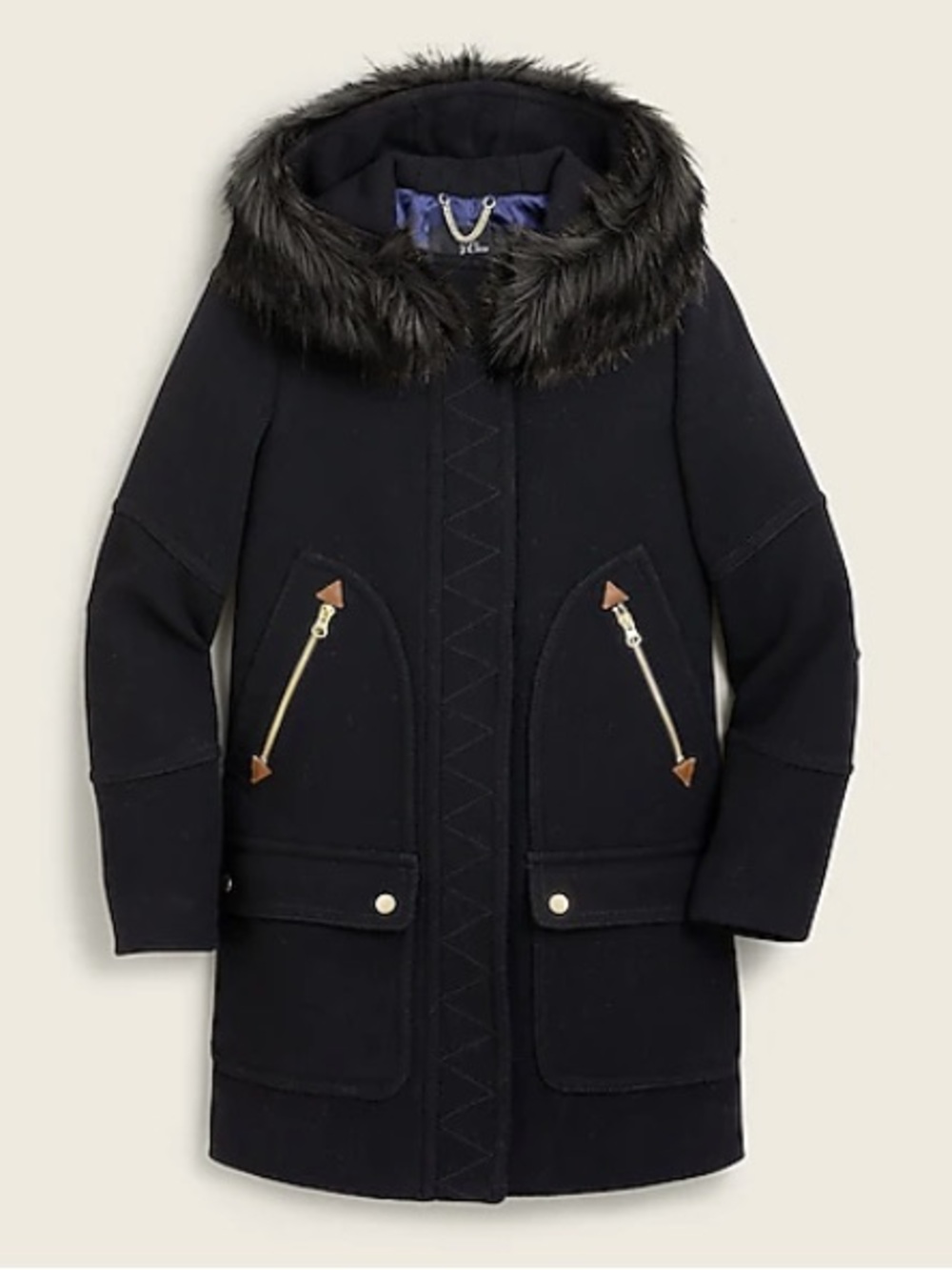 J. Crew Chateau Parka Nello Gori Italian Stadium Cloth Wool Black Size 0